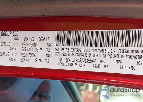 2012 Jeep Liberty Sport из США, поврежденный, VIN 1C4PJLAK3CW145547